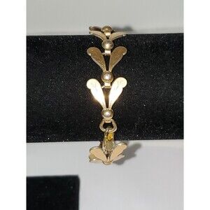 A Vintage Costume Jewelry Bracelet Gold Tone Leaves Insect Wings Minimalist